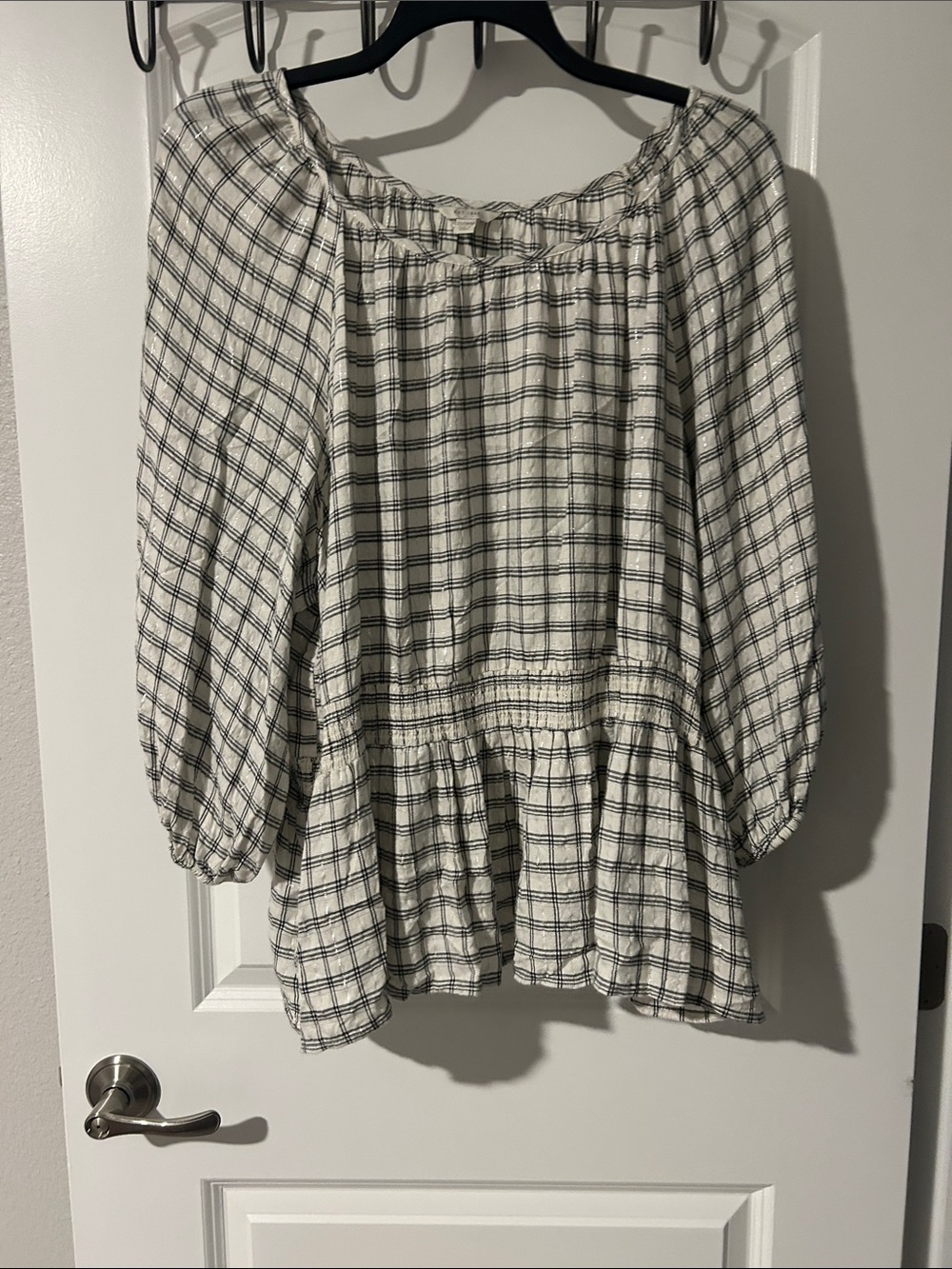 Plaid Peplum Tunic Top in White and Black